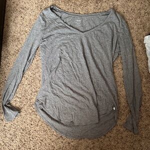 Gray V-Neck Long Sleeve Top